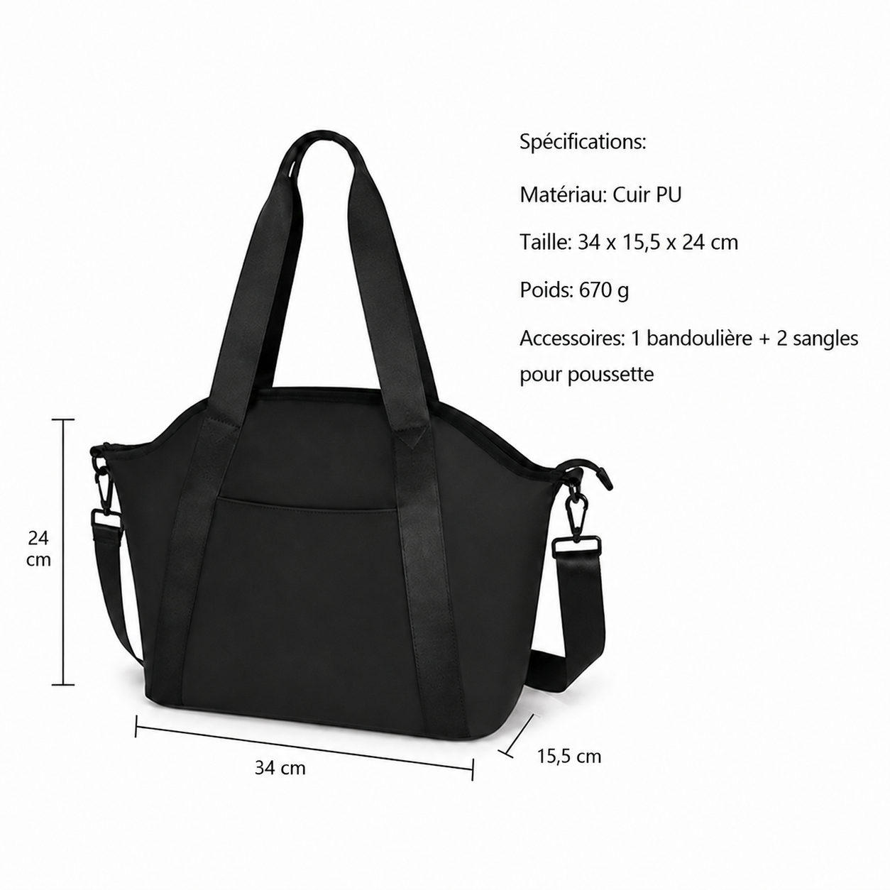 Sac cabas à langer noir élégant