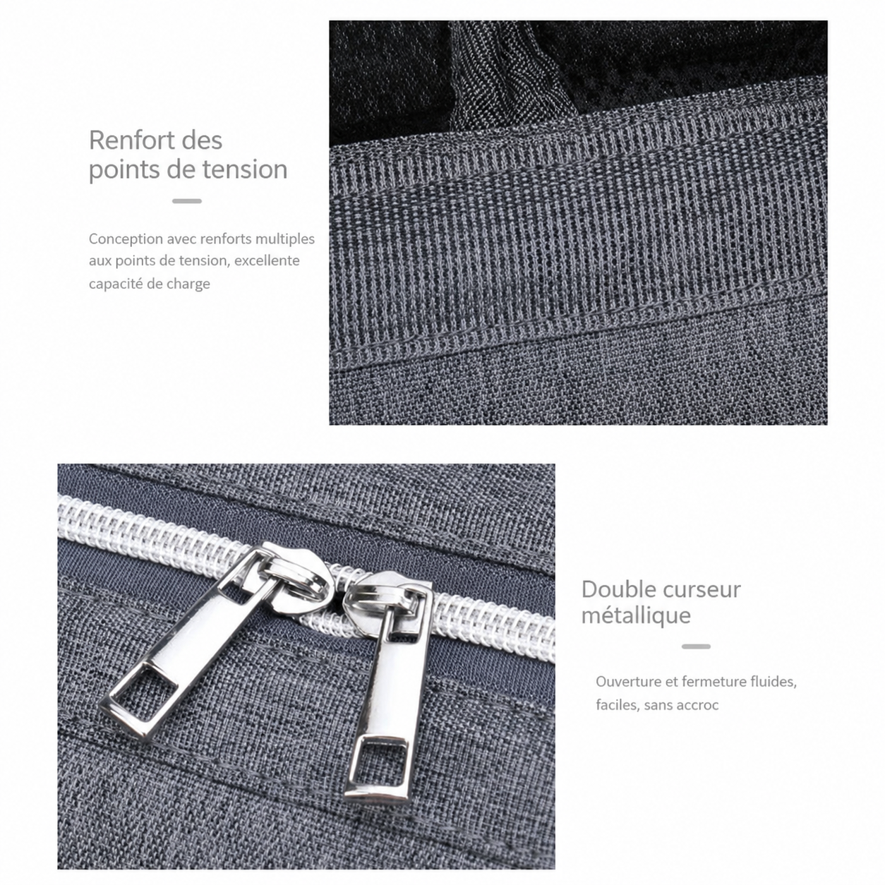 Fermeture zippée du sac à dos à langer noir 
