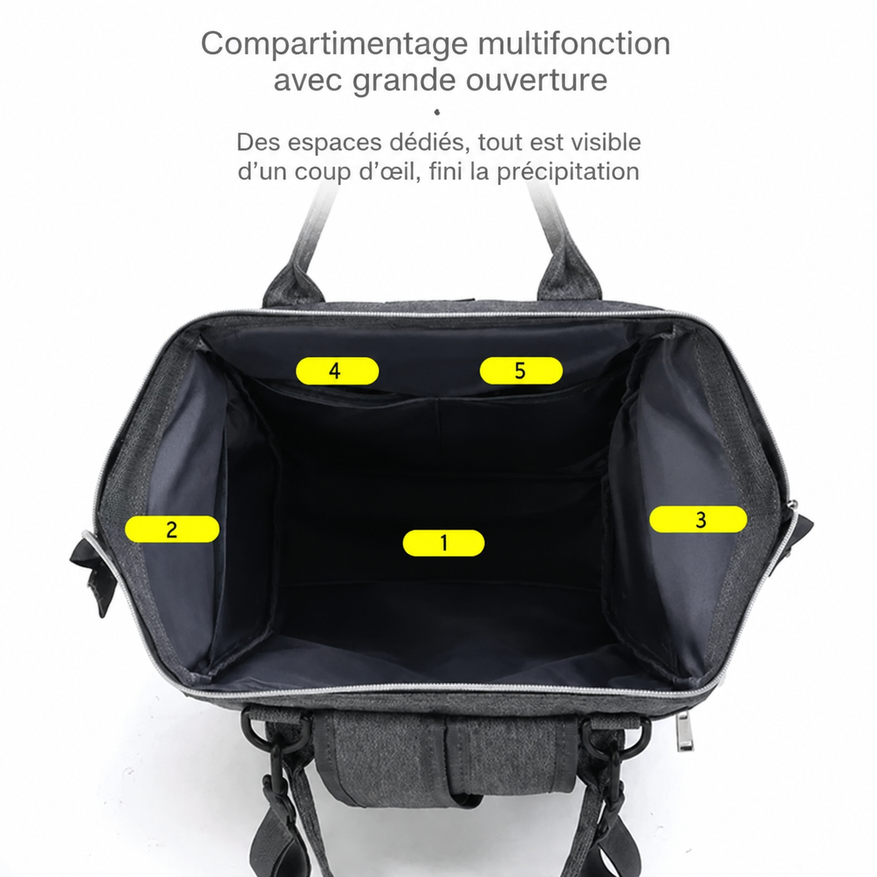 Sac à dos à langer pour homme vu u dessus avec poches de rangement
