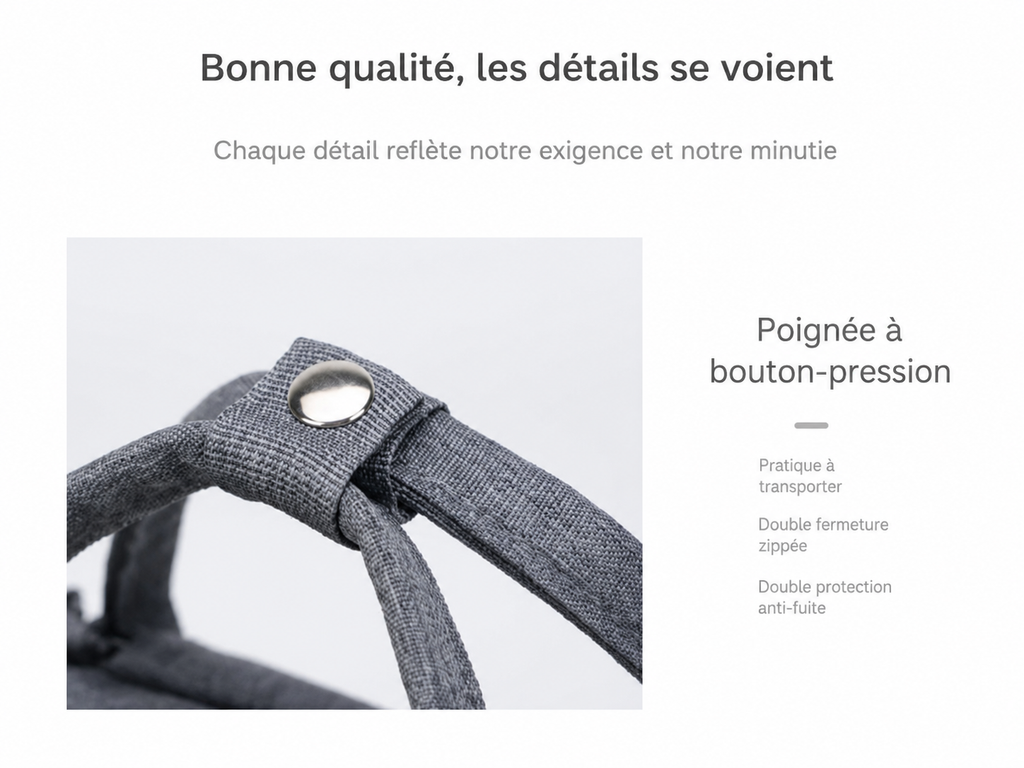 Sac à langer noir sobre pour papa à porter au quotidien détail du tissu déperlant sur sac à dos à langer noir