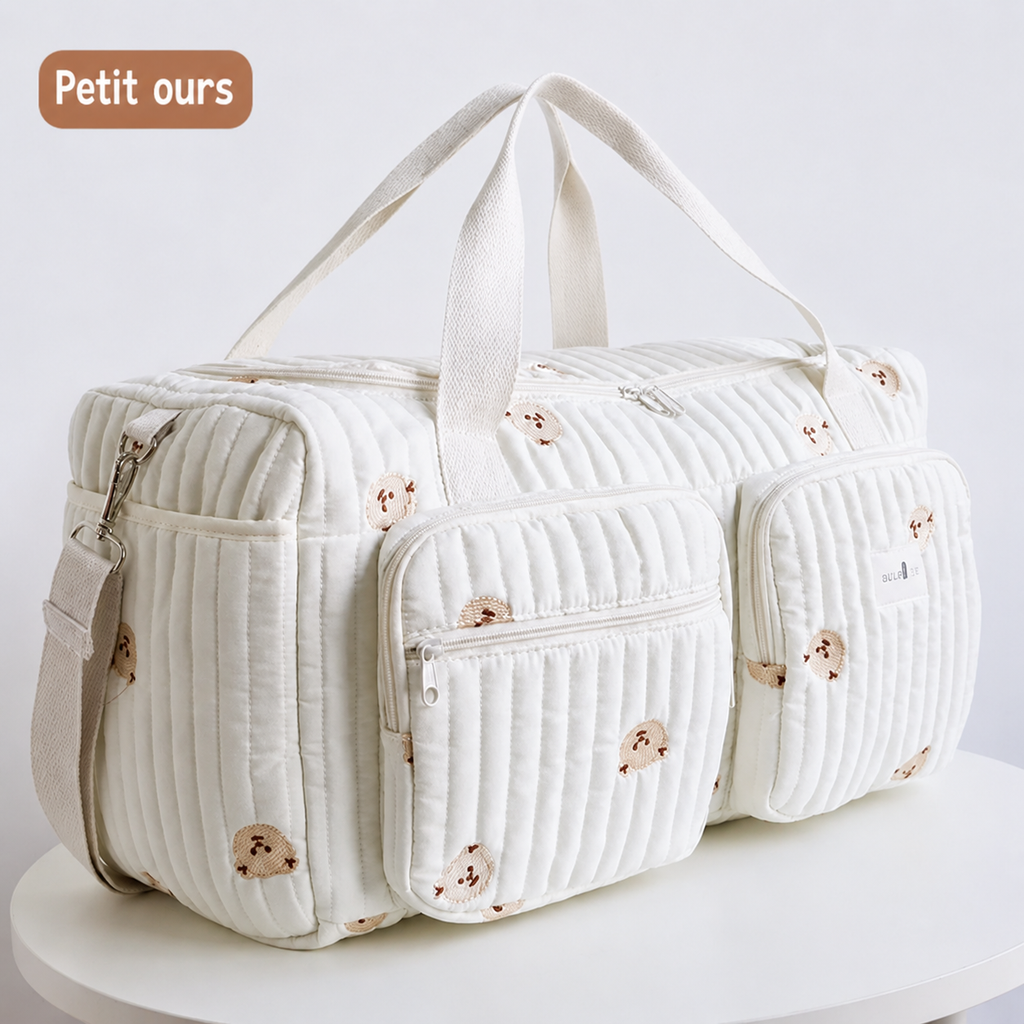 Sac à langer matelassé motif ourson avec bandoulière