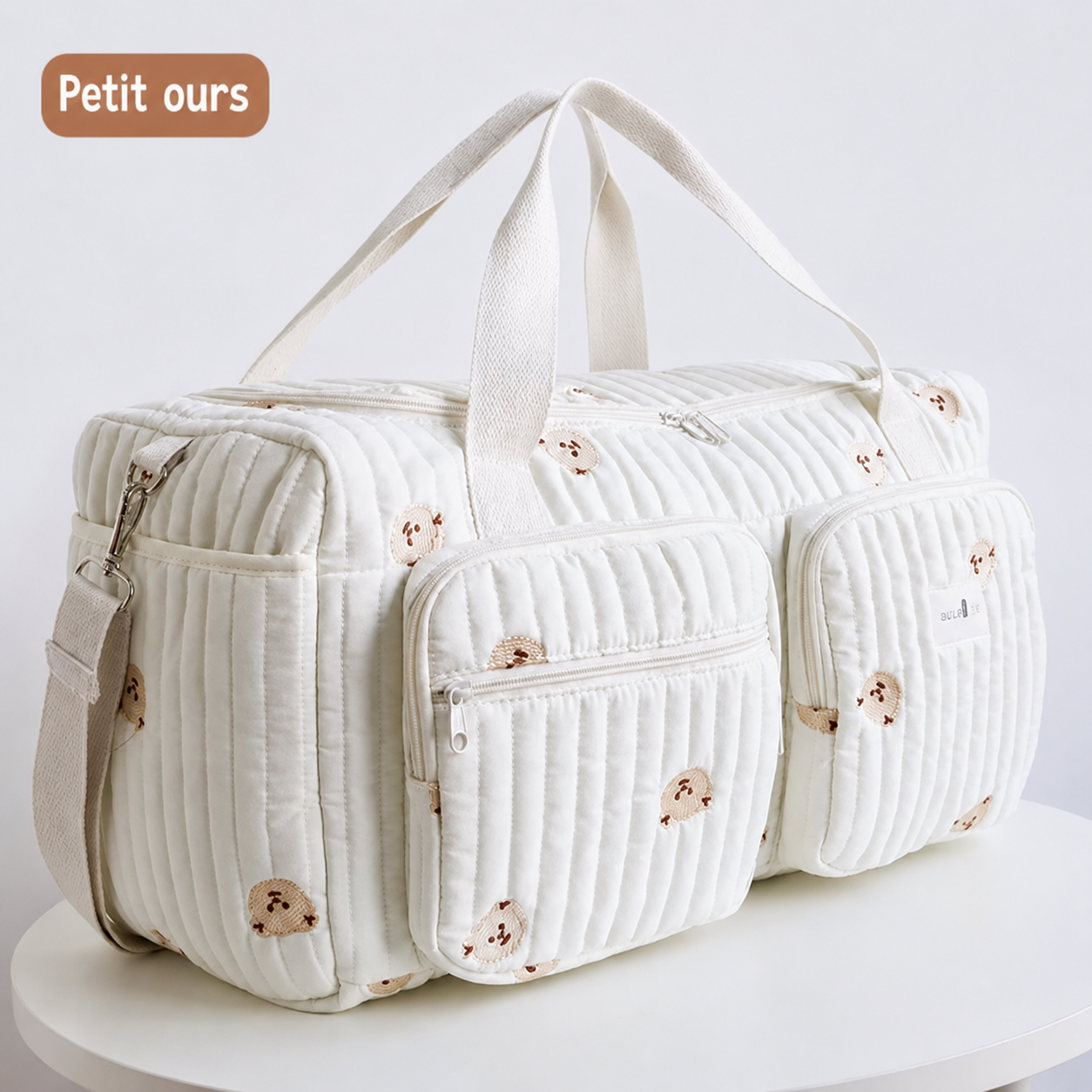 Sac à langer matelassé motif ourson avec bandoulière