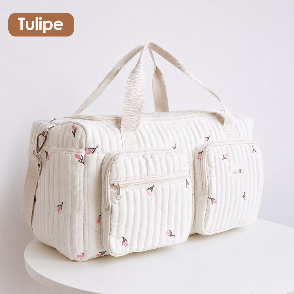 Sac à langer matelassé motif tulipe grand format