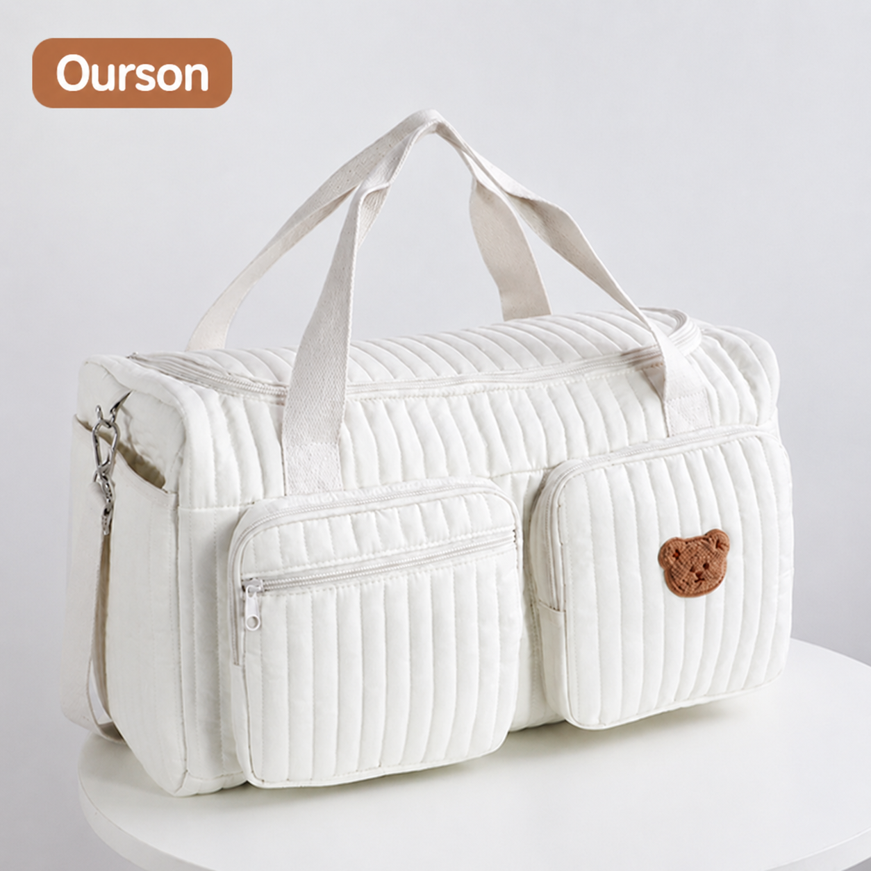 Sac à langer matelassé motif ourson avec bandoulière