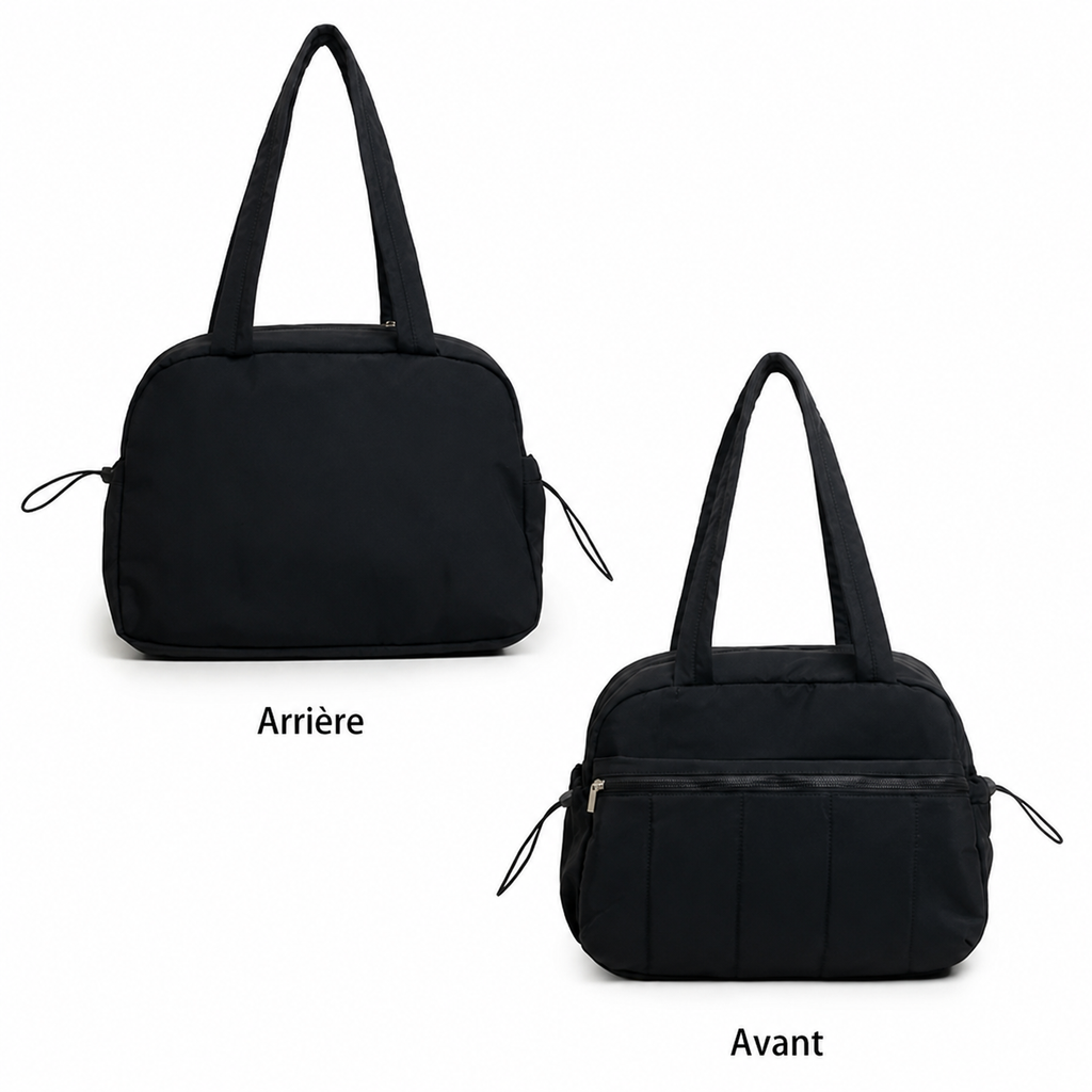 Sac à langer fourre-tout noir avec plusieurs compartiments avec face avant arrière 