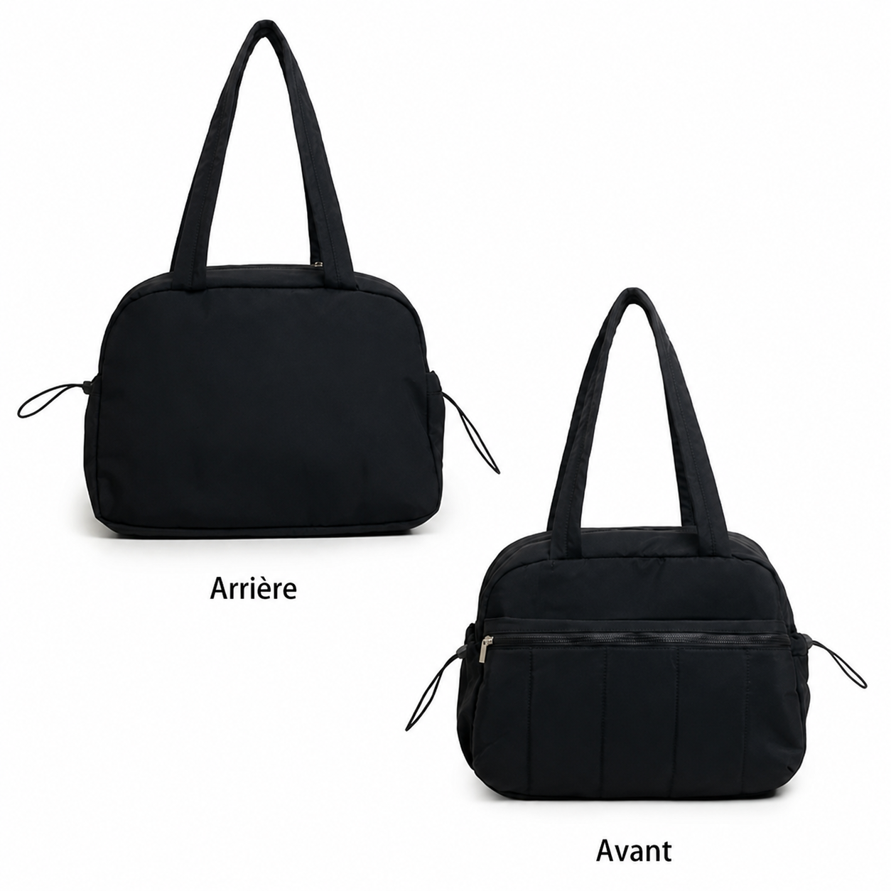 Sac à langer fourre-tout noir avec plusieurs compartiments avec face avant arrière 