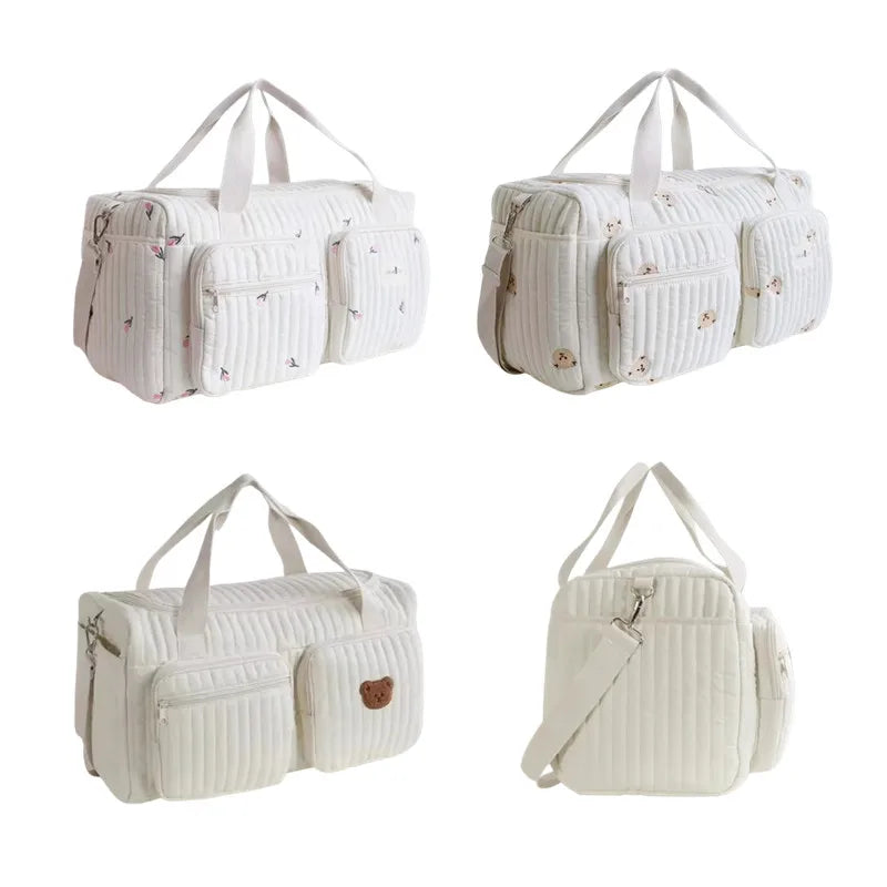 Sac à langer matelassé motif ourson avec bandoulière vue de 4 coter 